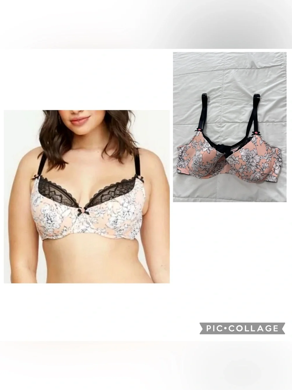 CaciqueLightly Lined French Balconette White Floral lace bra size 40DD